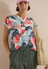Cecil Leaf Print T-Shirt, Blue Multi