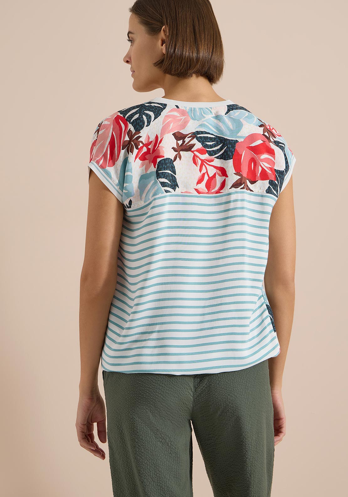 Cecil Leaf Print v Neck T-Shirt, Blue Multi