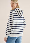 Cecil Contrast Logo Striped Hoodie, White & Navy