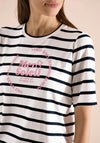 Cecil Striped with Beach Slogan Print T-Shirt, Black and White