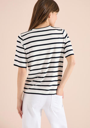 Cecil Striped with Beach Slogan Print T-Shirt, Black and White