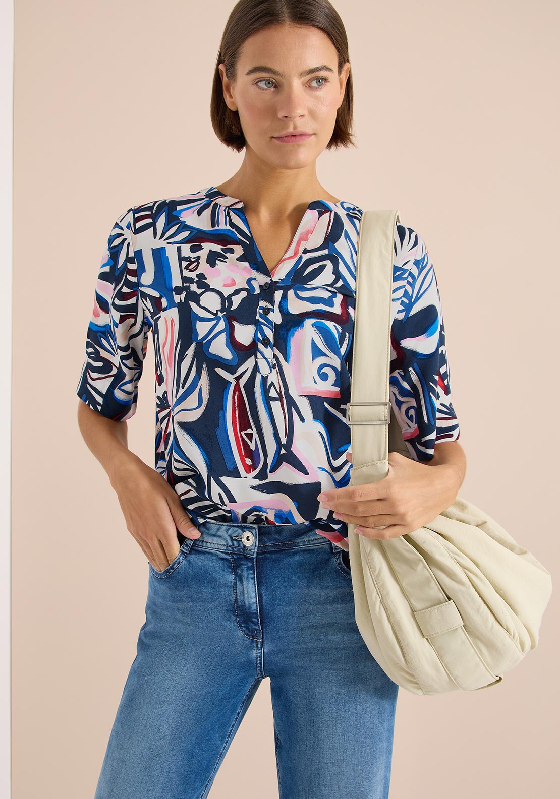 Cecil Botanical Print Button Down Blouse, Blue Multi