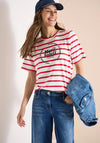 Cecil Striped with Slogan Print T-Shirt, Red and White