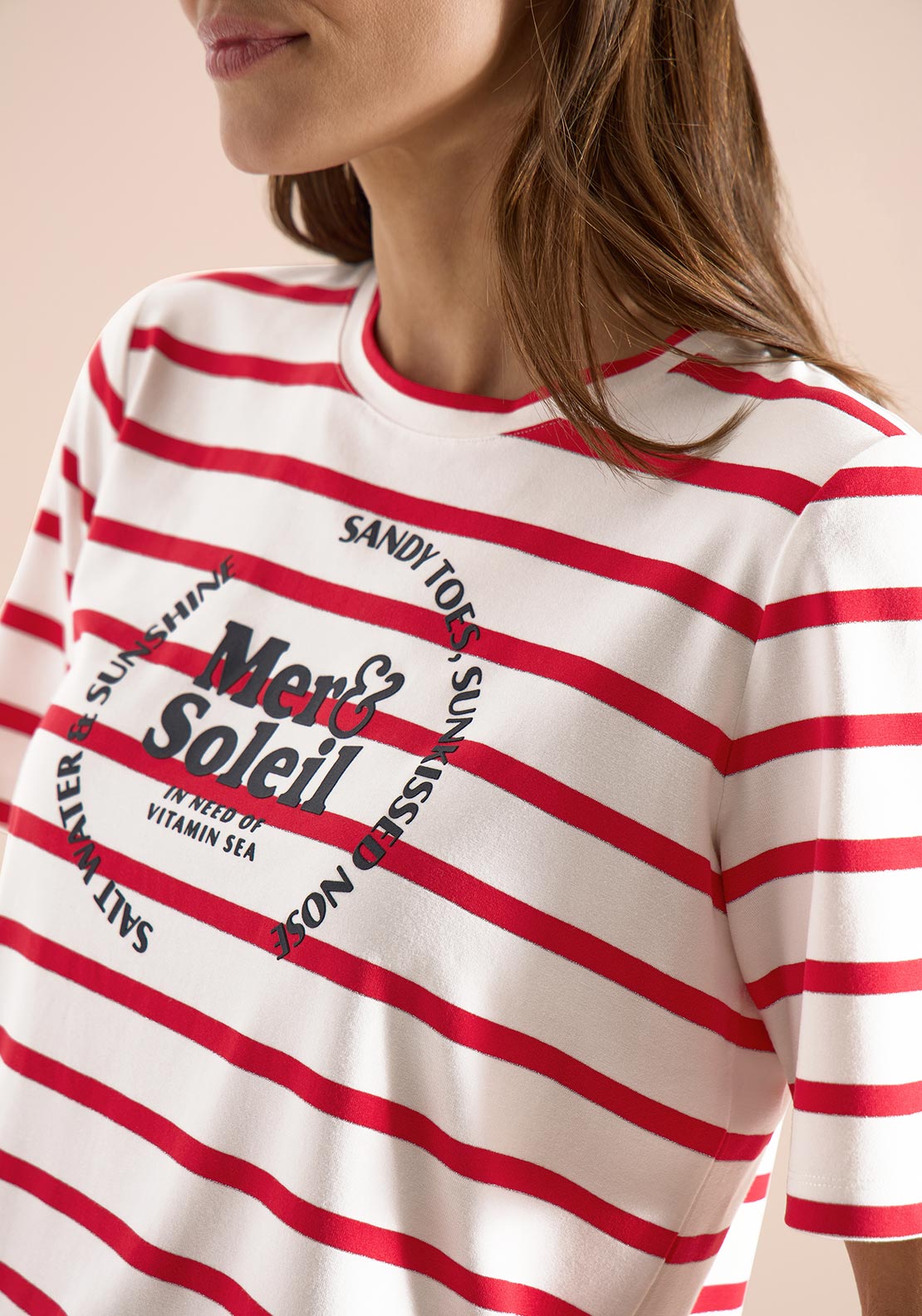 Maglietta Donna Cecil A Righe Con Scritta – Scollo A Barchetta, Orlo Con Coulisse, Mix Cotone - 5