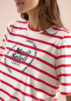 Cecil Striped with Slogan Print T-Shirt, Red and White