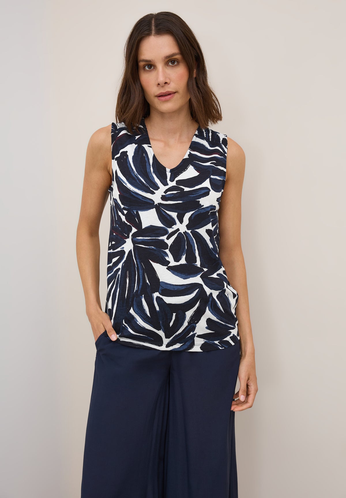 Cecil Ruched Shoulder Blouse, Navy