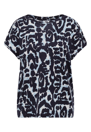 Cecil Boat Neck Abstract Print T-Shirt, Navy