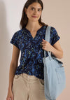 Cecil Notched Neck Abstract Print T-Shirt, Navy Multi