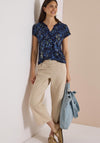 Cecil Notched Neck Abstract Print T-Shirt, Navy Multi