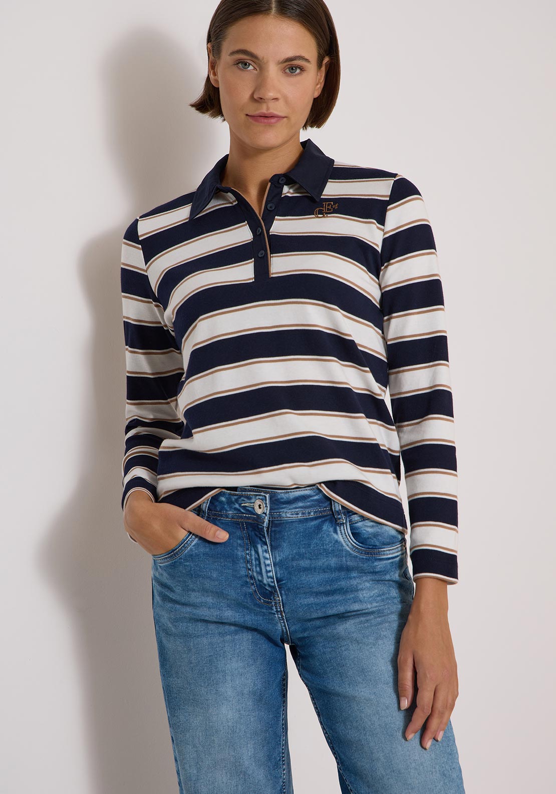 Cecil Striped Polo Jumper, Navy Multi