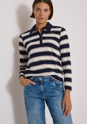 Cecil Striped Polo Jumper, Navy Multi
