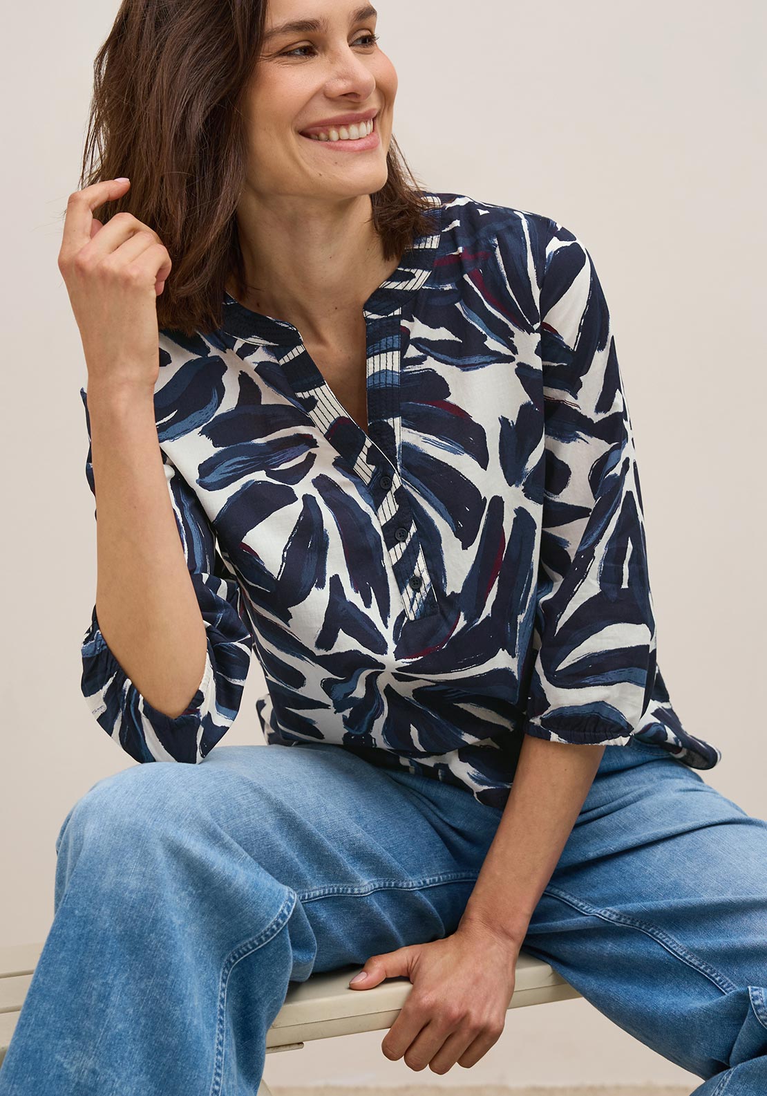 Cecil Printed Light Cotton Blouse, Blue Print