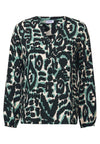 Cecil V-Neck Button Up Abstract Print Blouse, Green