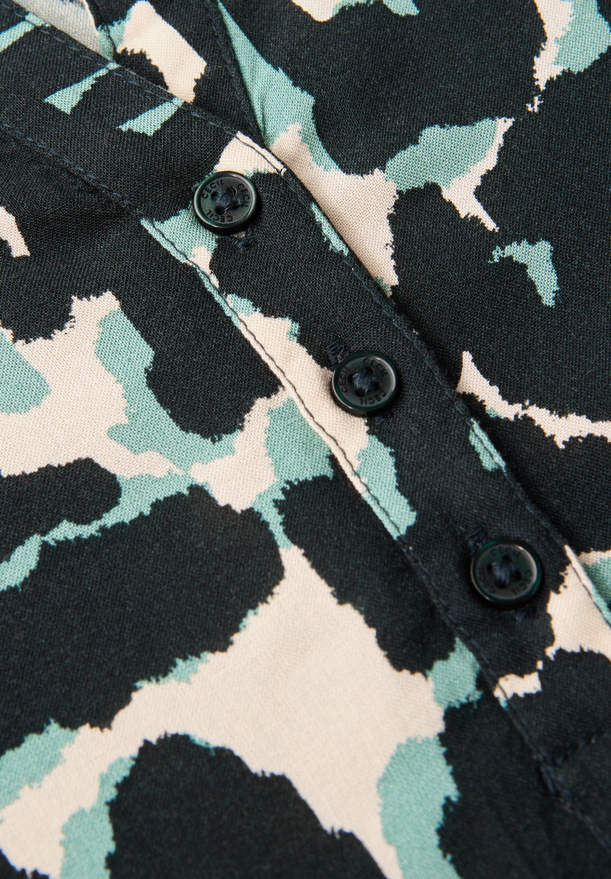 Cecil V-Neck Button Up Abstract Print Blouse, Green