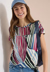 Cecil Mesh Detail Striped T-Shirt, Blue Multi