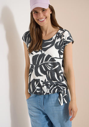 Cecil Leaf Print T-Shirt, Cream and Grey