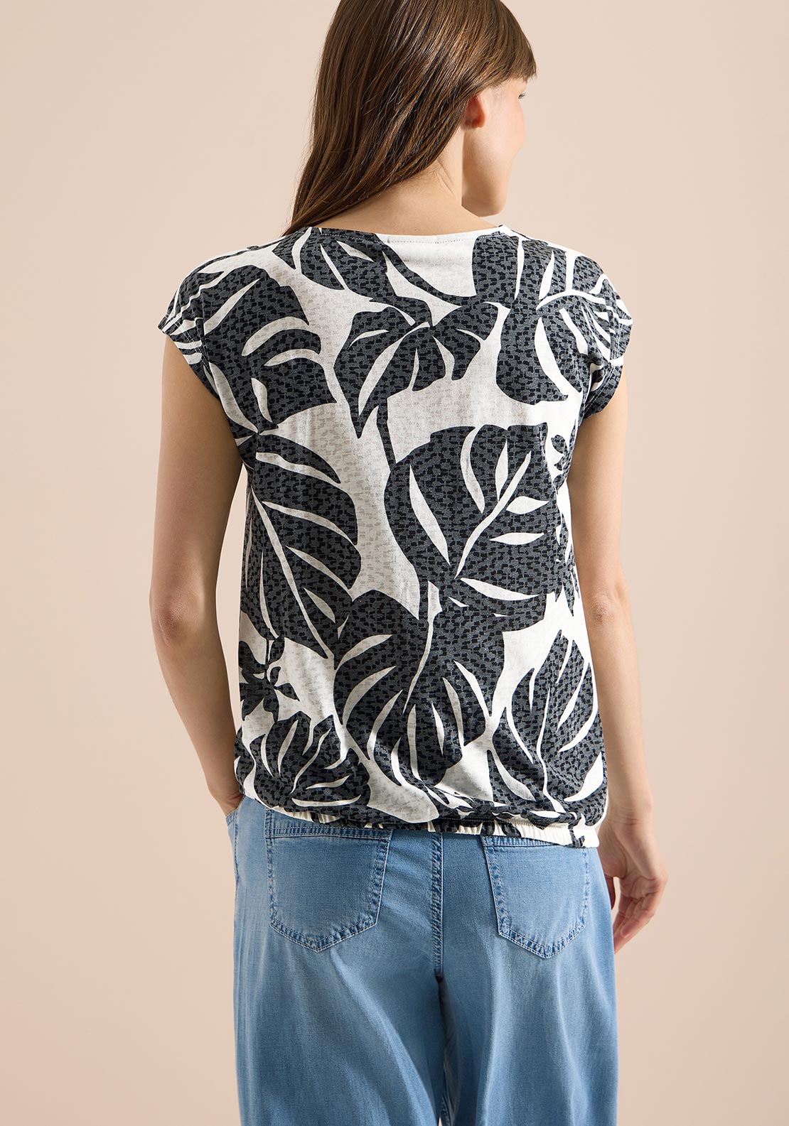 Cecil Leaf Print T-Shirt, Cream and Grey