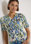 Cecil V-neckline Abstract Print Top, Green Multi