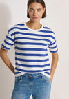 Cecil Striped with Small Chest Slogan T-Shirt, White and Blue