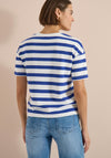 Cecil Striped with Small Chest Slogan T-Shirt, White and Blue