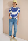 Cecil Striped with Small Chest Slogan T-Shirt, White and Blue