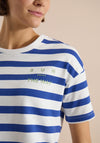 Cecil Striped with Small Chest Slogan T-Shirt, White and Blue