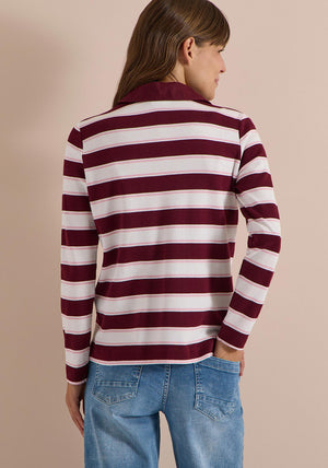 Cecil Striped Polo Jumper, Wine Multi