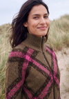 Cecil Full Zip High Neckline Jacket, Brown and Pink