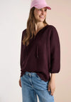 Cecil Linen V Neck Cropped Sleeve Blouse, Burgundy