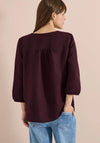 Cecil Linen V Neck Cropped Sleeve Blouse, Burgundy
