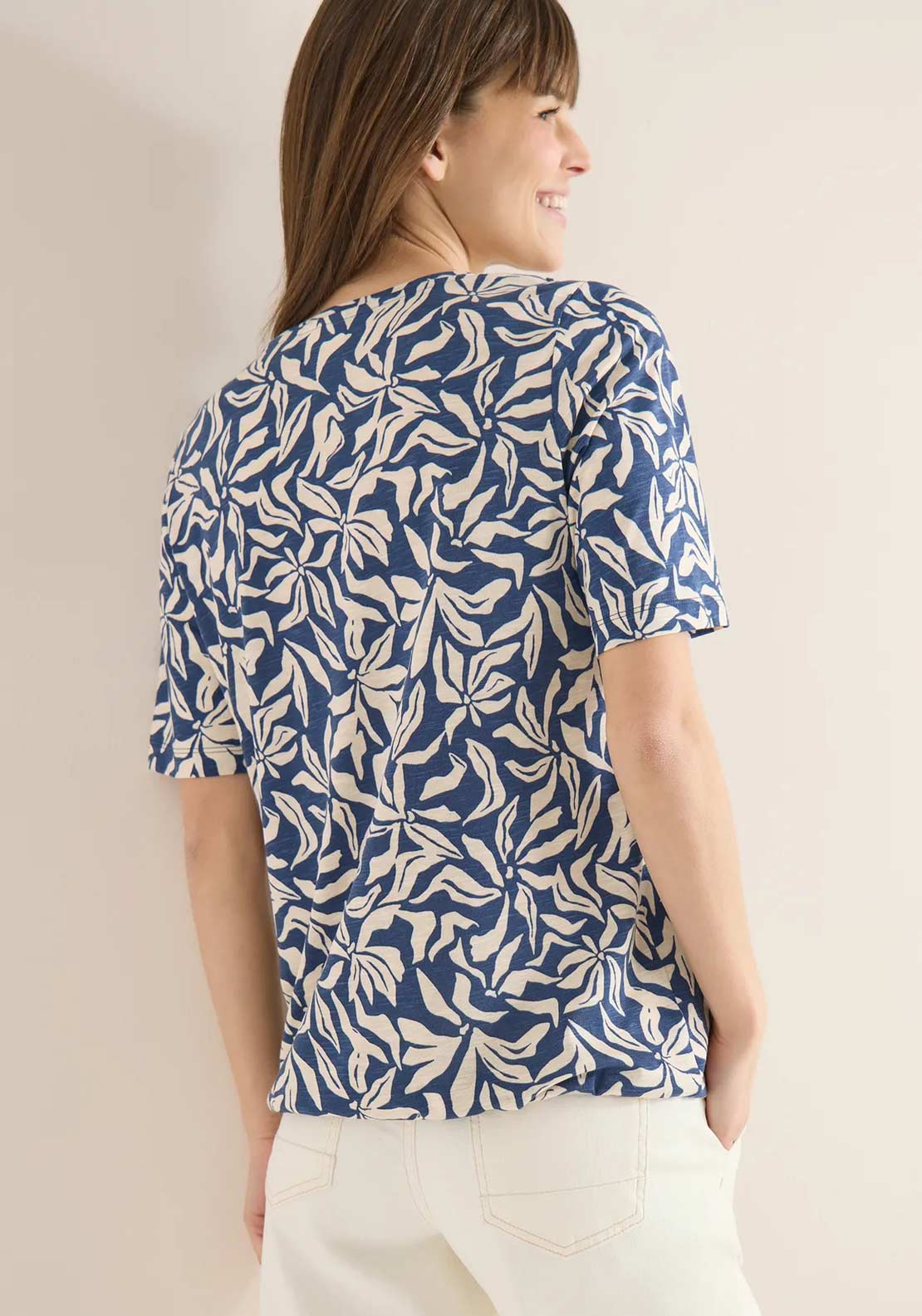 Cecil Floral Print V-Neck T-Shirt, Blue