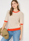 Cecil Round Neck Contrasting Hem Pullover, Beige