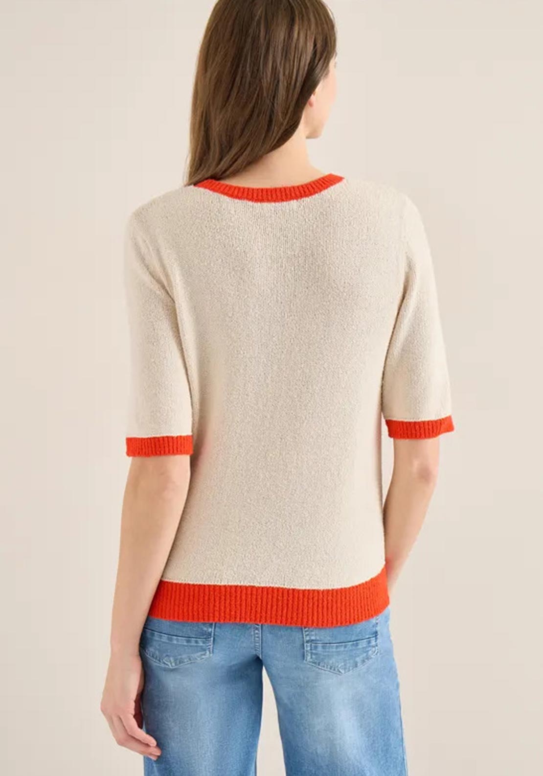 Cecil Round Neck Contrasting Hem Pullover, Beige