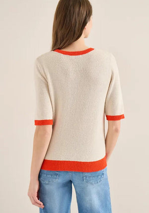 Cecil Round Neck Contrasting Hem Pullover, Beige