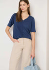 Cecil Solid V Neck T-shirt, Dark Blue