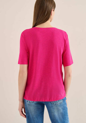 Cecil Solid V Neck T-shirt, Pink