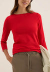 Cecil Basic Round Neck Crop Sleeve Top, Red