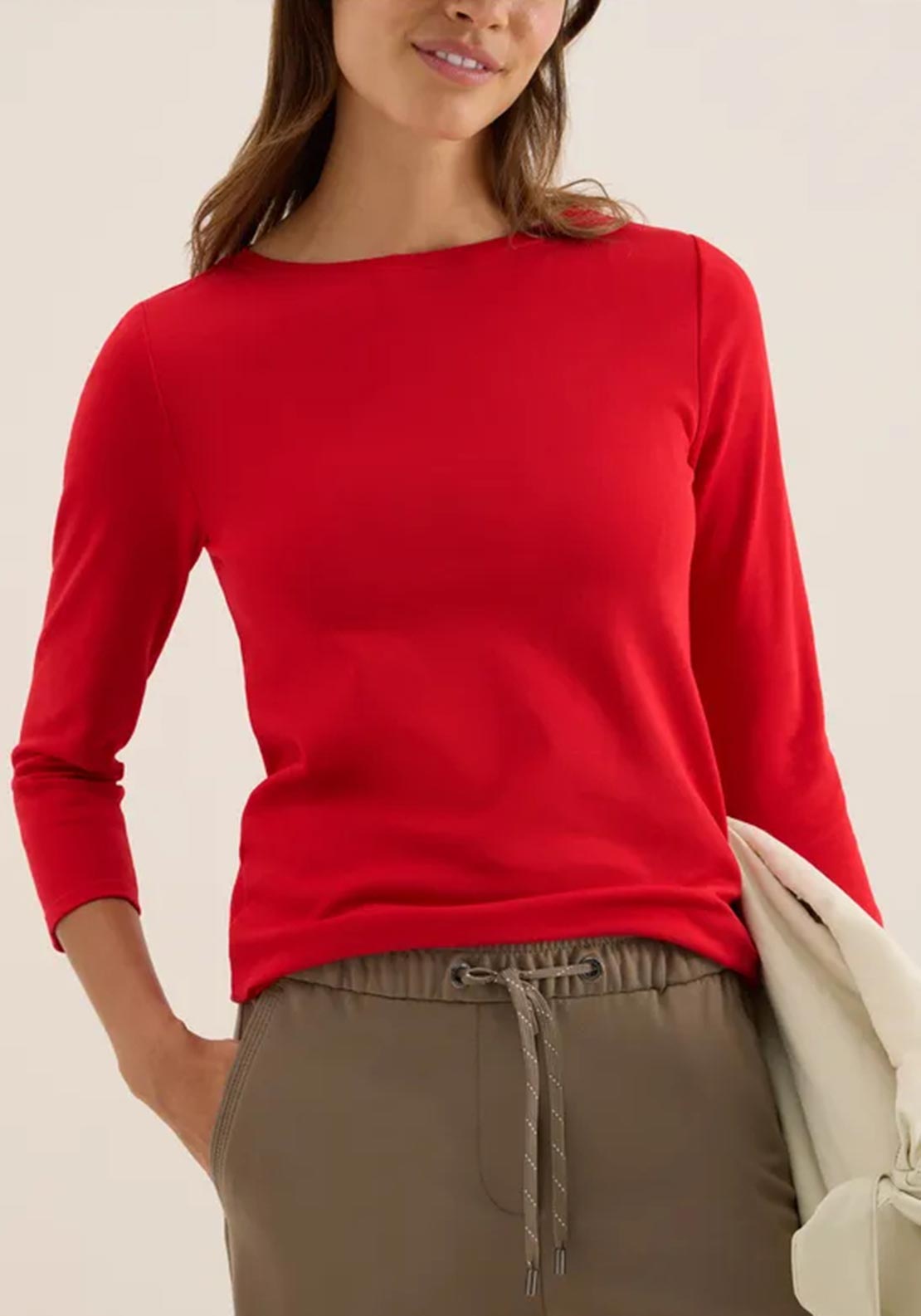 Cecil Basic Round Neck Crop Sleeve Top, Red