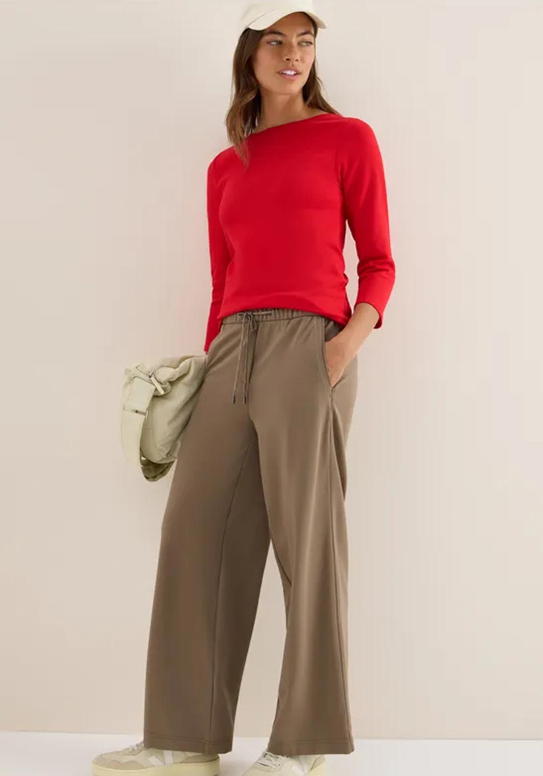 Cecil Basic Round Neck Crop Sleeve Top, Red