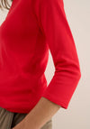 Cecil Basic Round Neck Crop Sleeve Top, Red