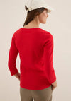 Cecil Basic Round Neck Crop Sleeve Top, Red