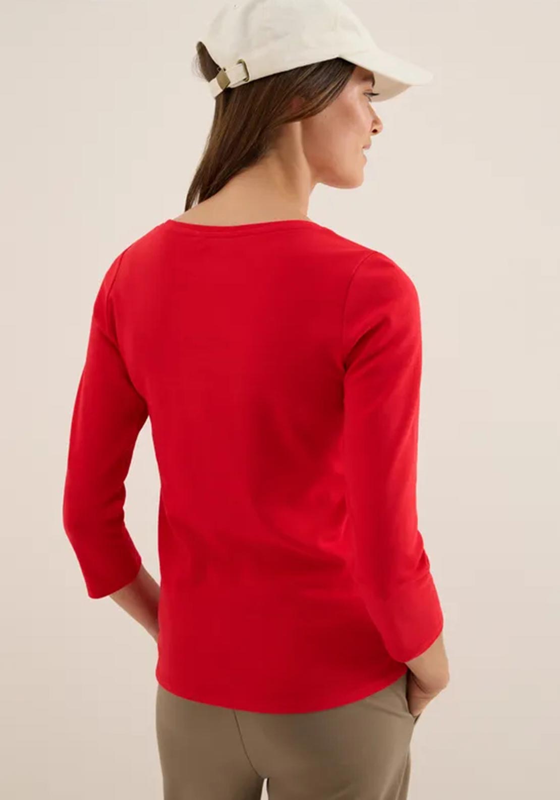 Cecil Basic Round Neck Crop Sleeve Top, Red