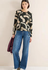 Cecil Patterned Round Neck Cotton Top, Khaki