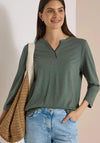 Cecil Notch Neck Elastic Trim Top, Green