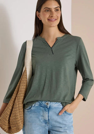 Cecil Notch Neck Elastic Trim Top, Green