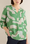 Cecil Patterned Split Neck Blouse, Green