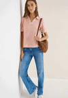 Cecil Striped Open Knit Collar Top, Orange