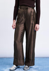 FRNCH Turn Hem Wide Leg Tailored Trousers, Brown