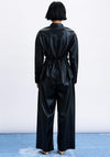 FRNCH Faux Leather Belted Shirt Jacket, Black