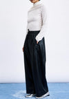 FRNCH Faux Leather Wide Leg Trousers, Black